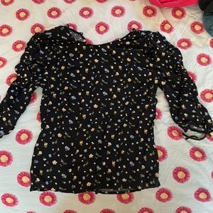 Reformation black top with yellow and blue flowers
